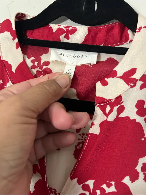 Melloday Red & Cream Floral Faux Wrap Long Sleeve Maxi Dress Sz Small - Image 3