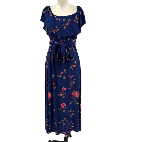 Baltic Born Marion Maxi Dress Off the‎ Shoulder Floral Print Blue Size Small - Image 3