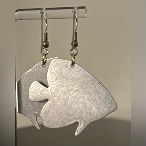 Vintage Nautical Iridescent Tropical Fish Dangle Earrings | Abstract Art Jewelry - Image 6