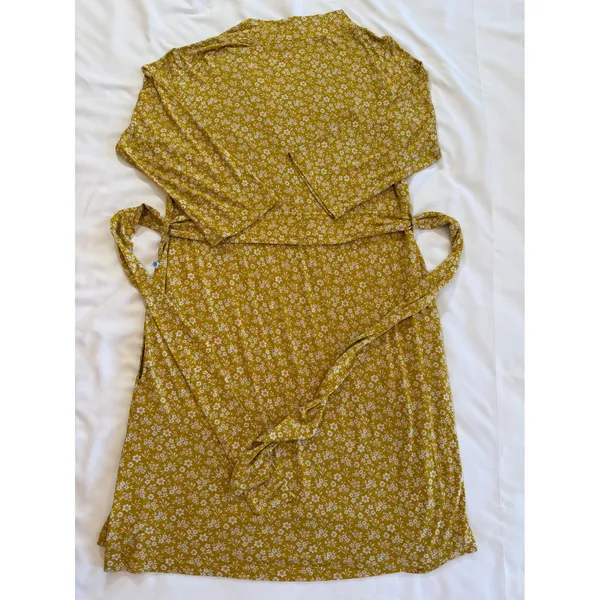 Bamboo Wrap Robe Little Bum Bums Sz Medium‎ Mustard Yellow Floral Belted Lounge - Image 4