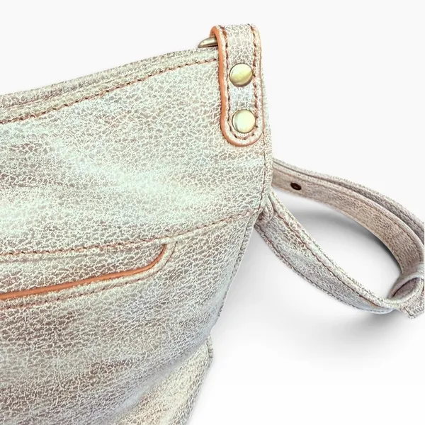 HOBO White/Ivory Gold Patina Leather Small Crossbody Bag Purse Adjustable Strap - Image 5