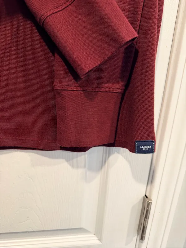 L.L. Bean Size L Burgundy Long Sleeve Crew Neck Waffle Knit Thermal Top - Image 6