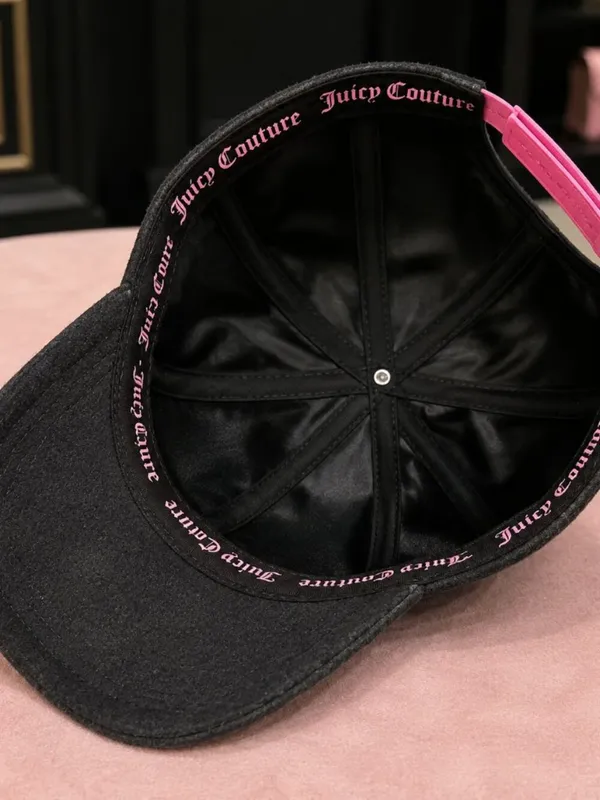 Juicy Couture Black Velour Baseball Cap Pink Rhinestone Logo NWT - Image 3