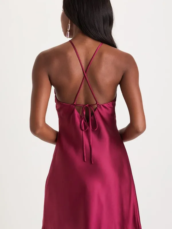 Lulu's Magenta Satin Rosette Halter Dress with Rosette - Image 6