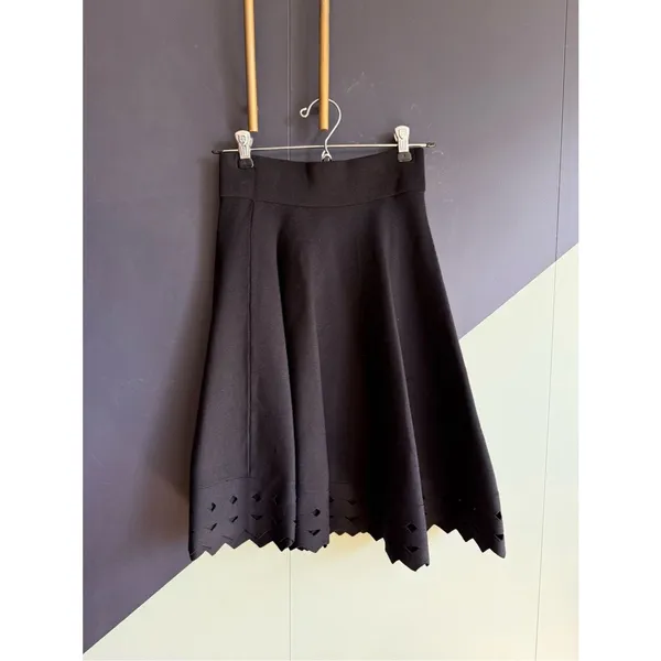 NWT Maje $295 June Full Knit Knee Length Skirt w/ Laser Cutouts, Black, Size 1/S - Image 5