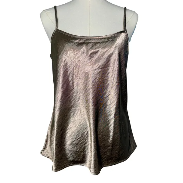NEW Halara Silver Metallic Satin Adjustable Straps Cami Tank Top Womens Size M - Image 2
