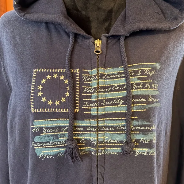Vintage Polo by Ralph Lauren Navy Blue Hooded Zip-up - Image 4