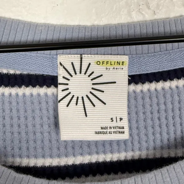 Aerie Offline Blue Striped Waffle Knit Thermal Top Size Small - Image 3