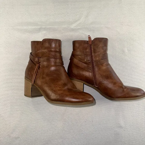 Frye & Co - Indiana Heeled Stacked Leather Ankle Boots Brown Women's Size 8M New - Image 9