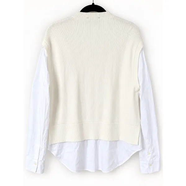 Ann Taylor Mixed Media Sweater Top Womens Medium White Layered Shirt Preppy - Image 2