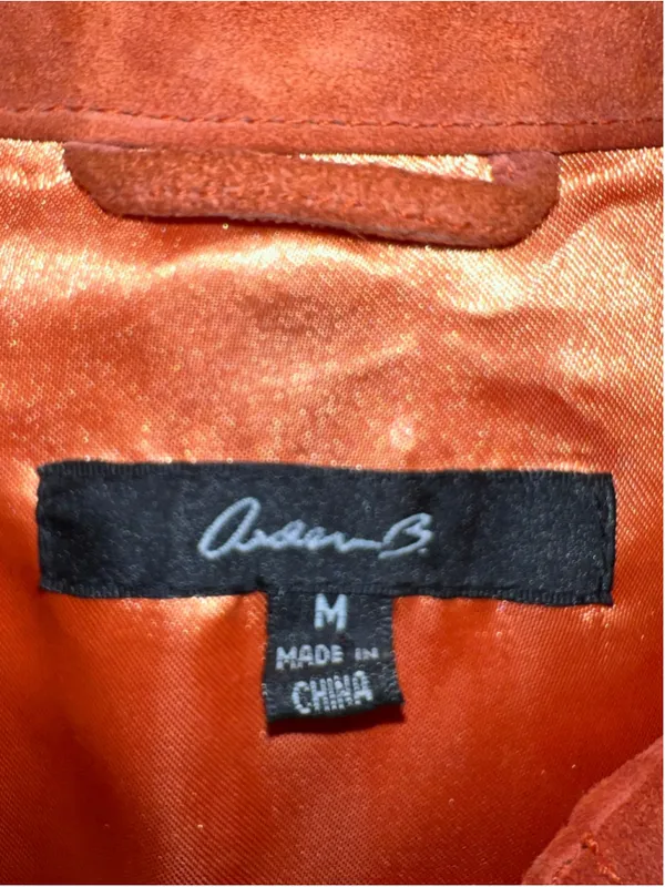 Arden B. Suede Leather Fitted Jacket, Size M, Orange Size M - Image 6