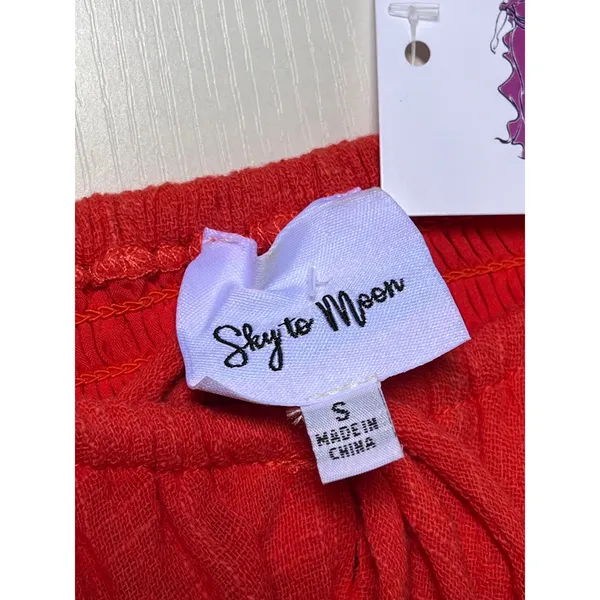 Sky to Moon Red orange Mini Dress Puff‎ Sleeve Tiered Ruffle Small NEW - Image 5