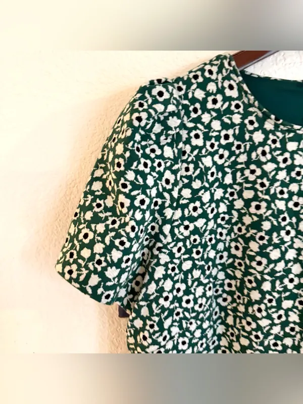 Ann Taylor Womens Dress Green White Mini Floral Mofit Back Zip Size 12 - Image 5