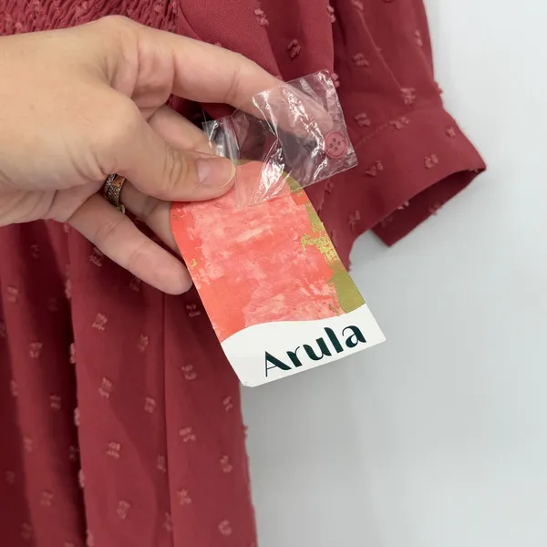 NWT Arula Size X 10/12 Terracotta Swiss Dot Smocked Mini Dress Cottage Fall - Image 5