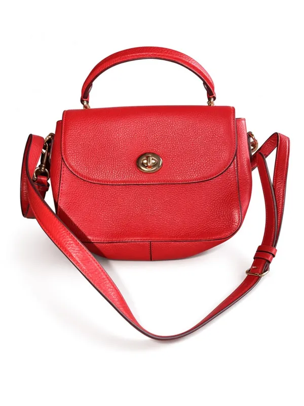 Authentic Coach Marlie Top Handle Satchel in vibrant true red pebbled leather - Image 2