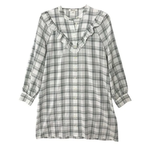 Madewell Shirt Dress Size Small Plaid Ruffle Long Sleeve‎ Button Down Western - Image 5