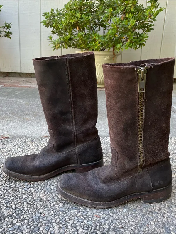 Frye 77281 Heath Outside-Zip Suede Motorcycle Boots Women’s Sz.‎ 7.5 Oiled Brown - Image 11