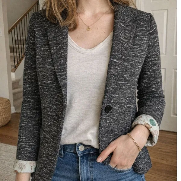 Anthropologie Cartonnier Knit Blazer Jacket – Tree Print Lining – Size XS - Image 6