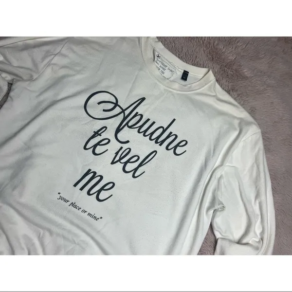 Topshop Tee & Cake Off White Graphic “Your Place or Mine” Sweatshirt Size 8 - Image 4