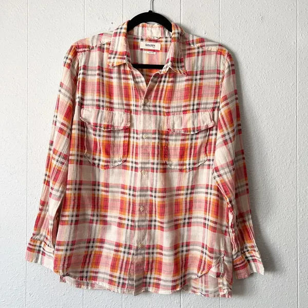 Golden TNA Plaid Gauzy Cotton Shirt Womens Small Western Country Rodeo Cowgirl - Image 2
