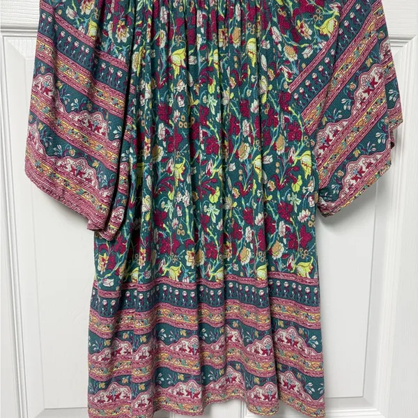 Joie Teal Floral Tie-Front Tunic with Burgundy & Yellow Accents - Image 6