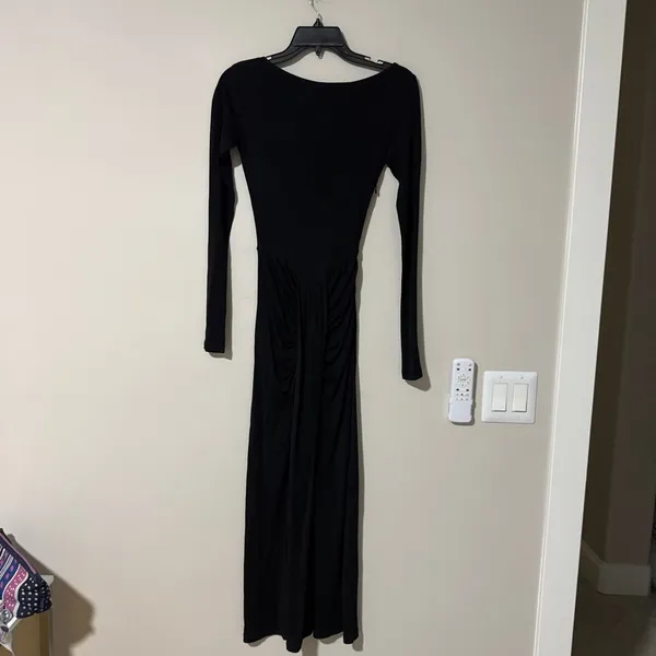 STAUD Gres Draped Midi Dress Size XS Black Long Sleeve - Image 2
