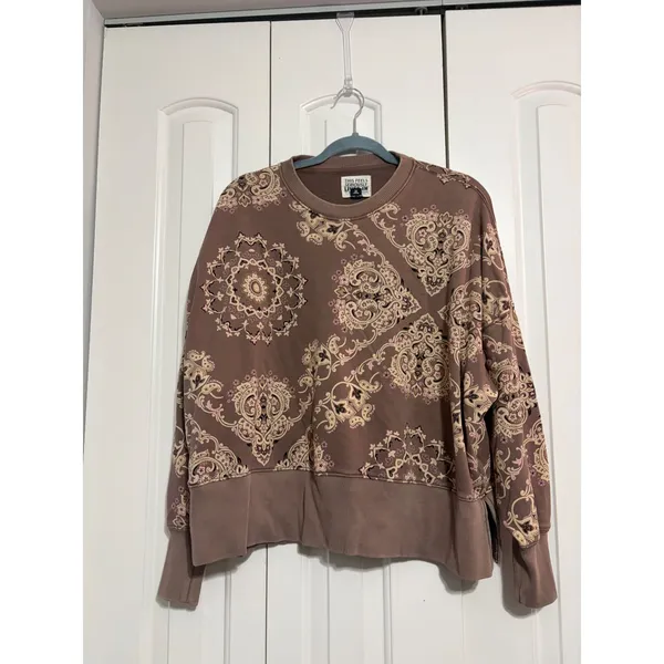 American Eagle Sweatshirt Lived-In Paisley Mauve Boho Side Slit XS - Image 2