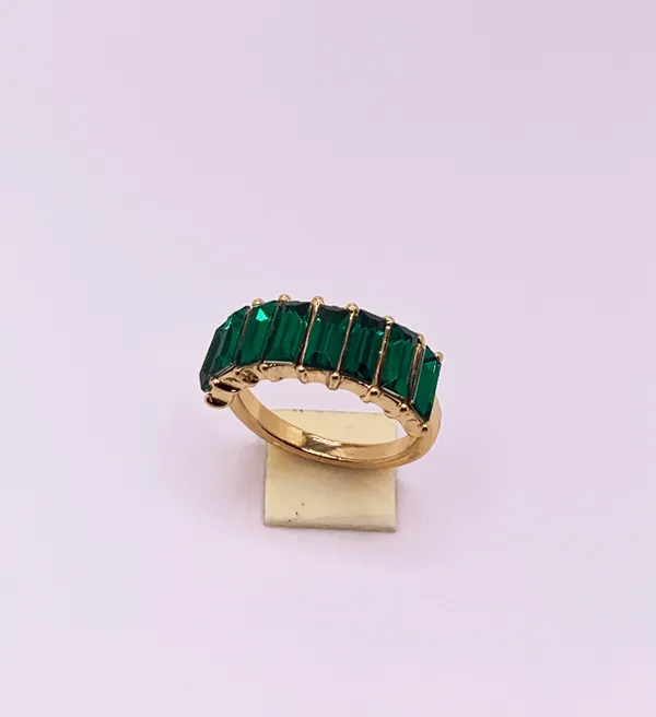 Boutique Gold Ring Green Baguette Cut Stones - Image 7
