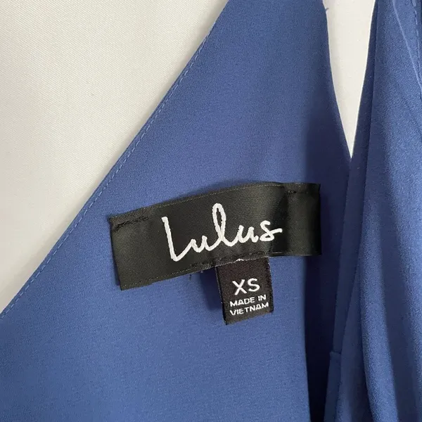 Lulus blue wraparound spaghetti strap flowy summer dress‎ elegant style dramatic - Image 3