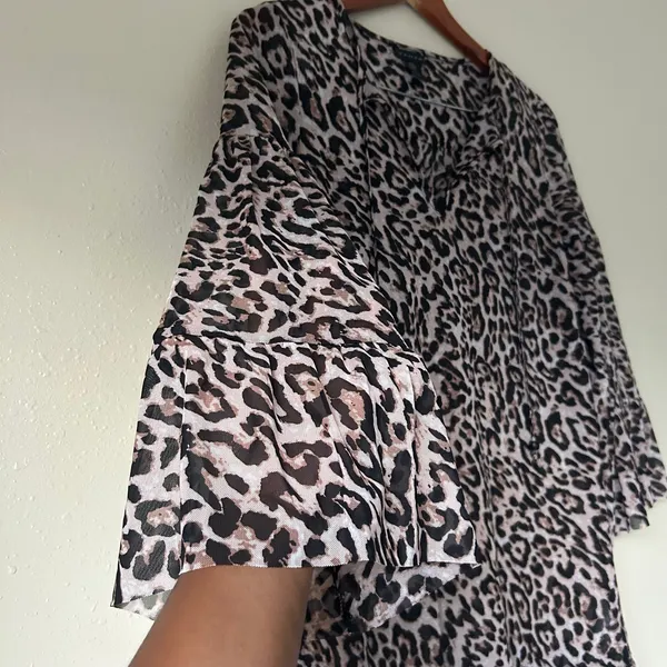 Tahari Cheetah Printed Mesh 3/4 Sleeve Mini Dress Size XS - Image 7