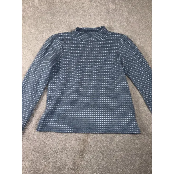 Madewell Jacquard Puff Sleeve Crew Neck Top Blue Lane Womens Size‎ M - Image 3