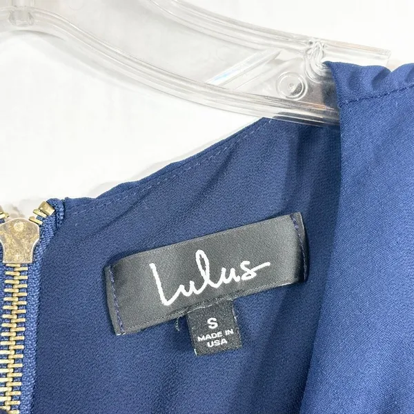Lulus Small Dress‎ Navy Blue Shift Mini Short Sleeve Satin Back Zip 43232 809 - Image 7