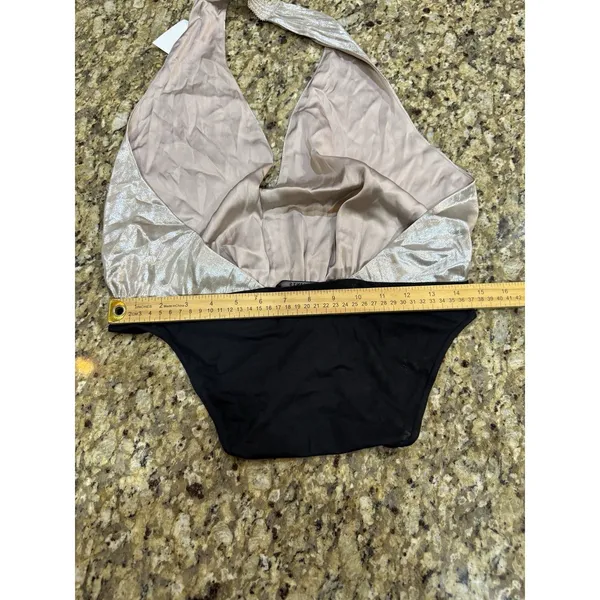 Allsaints Dora champagne bodysuit One Piece Size 10 MSRP‎ $169 Metallic Halter - Image 10