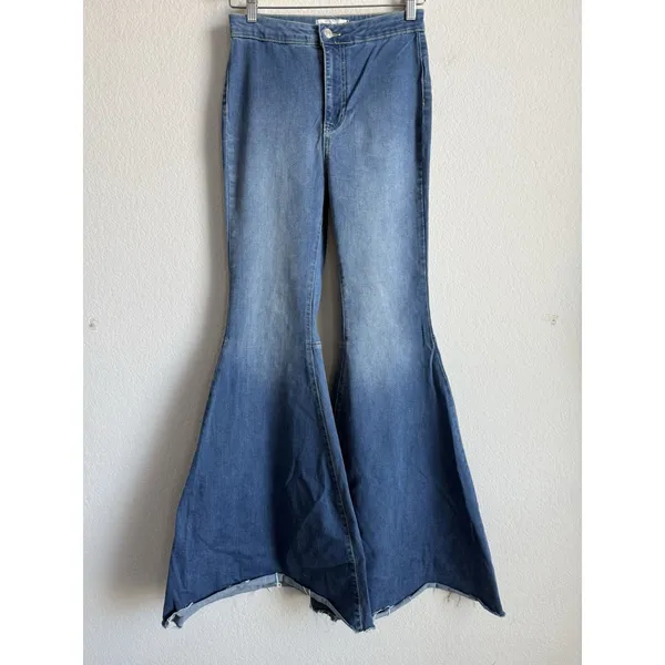 WE THE FREE Women's Just Float On Flare Jeans 27 High Rise Raw Hem Boho Festival - Image 5