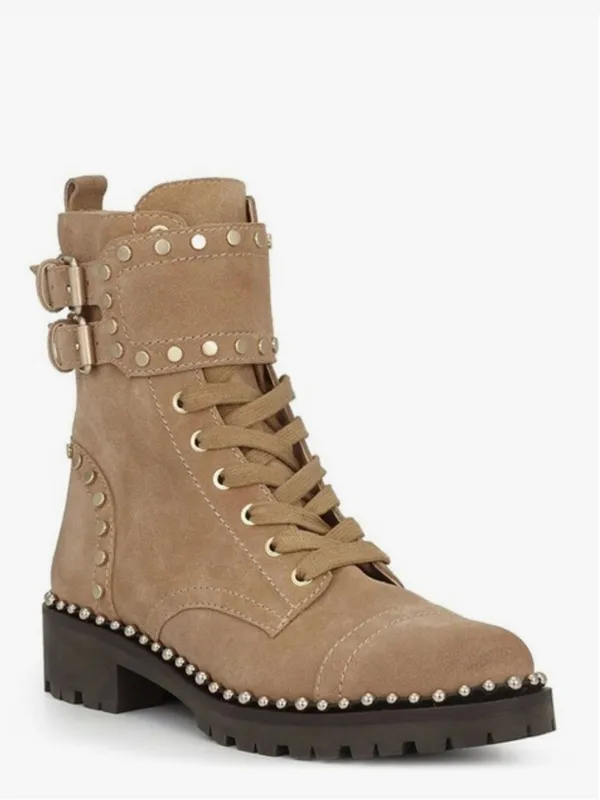 Sam Edelman Taupe Suede Studded Lace-Up Ankle Boots Size 8.5 - Image 3