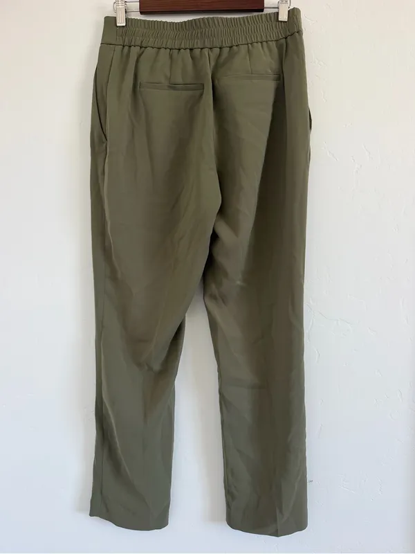 Quince Stretch Crepe Ankle Pants Size 8 Olive Green Pull On Work Pants - Image 3