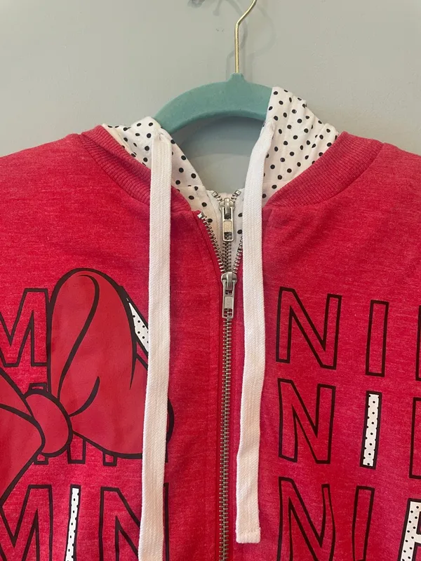 Disney Red Minnie Graphic Zip-Up Hoodie ladies medium to large fit like new - Image 2