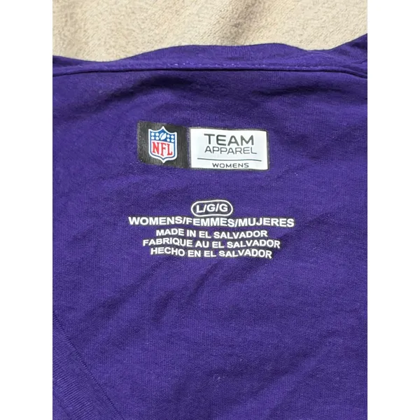 NFL Team Apparel Baltimore Ravens Purple V-Neck Graphic T-Shirt Womens Large - Image 3