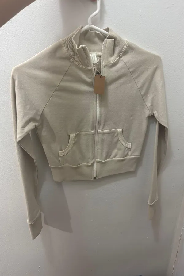 Size XS basic sweater outdoor track jacket ap-zip-1120 bone beige NWT - Image 3