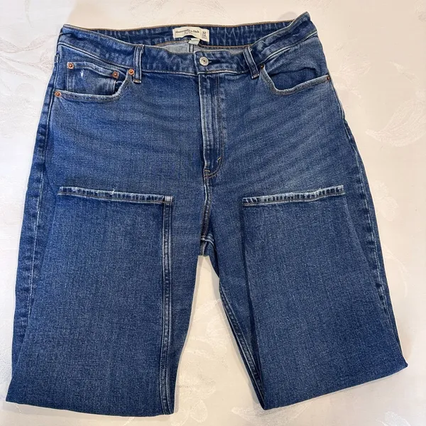 Abercrombie & Fitch Size 32/14 The Mom Hi Rise Curve Love‎ Distressed Denim Jeans - Image 13