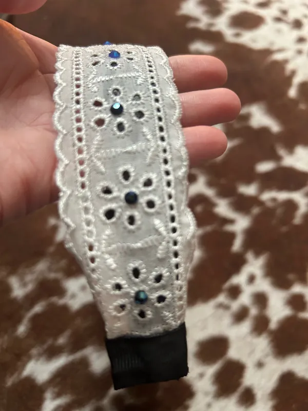 Lace ribbon with colorful crystals Headband handmade brand new - Image 4