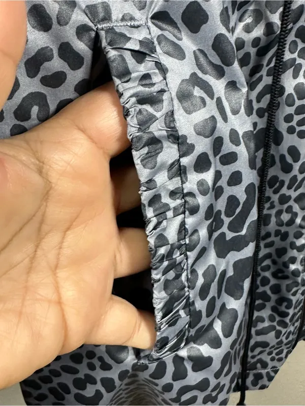 Motherhood Maternity Gray Leopard Print Raincoat with Drawcord Waist SZ:L - Image 3
