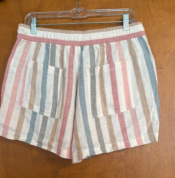Gap Drawstring Striped Linen Shorts Medium - Image 2