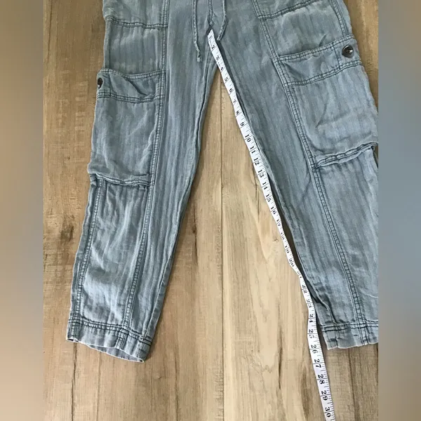 Free People Washed‎ Blue Drawstring Cargo Linen Cotton Blend Pants Size XS - Image 4