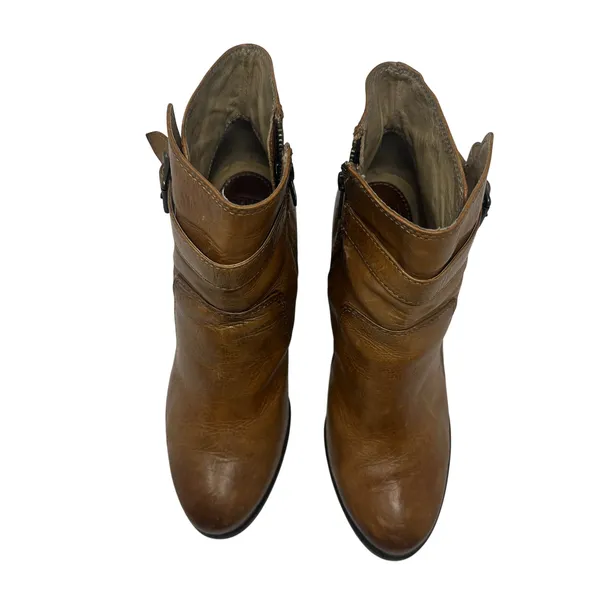 Frye Patty‎ Riding Bootie Brown Leather Harness Ankle Boots Heel Womens 7.5M - Image 2