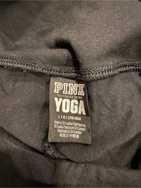 Victoria’s Secret PINK black yoga leggings pants size large white detail - Image 4