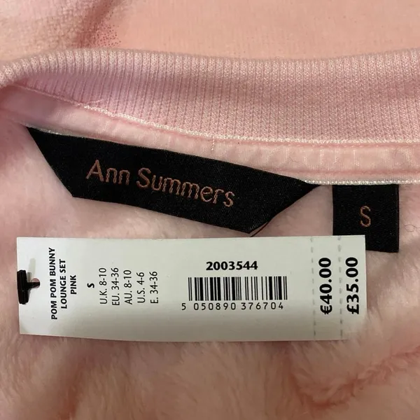 NEW Ann Summers Pink Pom Pom Bunny Velour Velvet Sweatshirt Shorts Lounge Set S - Image 5