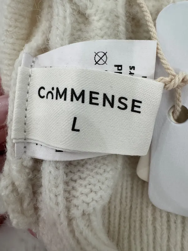 COMMENSE NWT Cable-Knit Open-Back Satin Bow Cropped Sweater Cream White L - Image 3