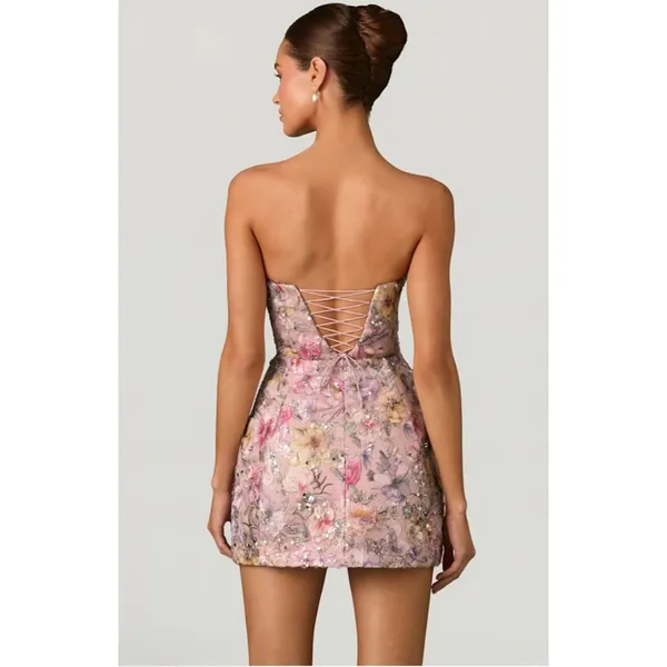 Oh Polly Galia Embellished Convertible Lace-Up Gown Dress Floral Pink size 6 New - Image 8