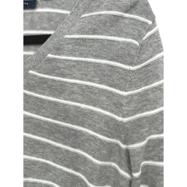 Tommy Hilfiger Sweater Womens Small Gray Striped V-Neck Pullover‎ Preppy Coastal - Image 3